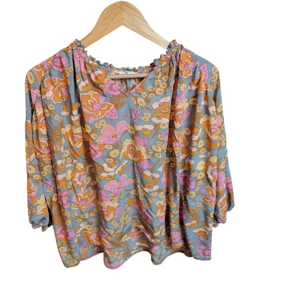 Entro Floral Ruched Sleeve Blouse - Size S - Picture 2 of 6